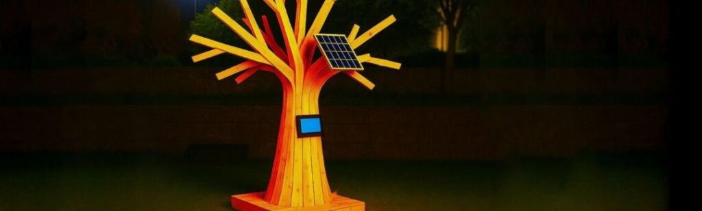 'Future Tree' (second iteration), a reclaimed-wood sculpture with a solar-powered screen, captures fragile glimpses of life that may soon exist only in memory. Photo courtesy of the artist